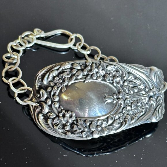 Antique Sterling Silver Cuff Bracelet 925 Victorian Gorham Floral Spoon Gift - Picture 4 of 10